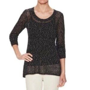 Eileen Fisher Crochet Marled Pullover Sweater Black